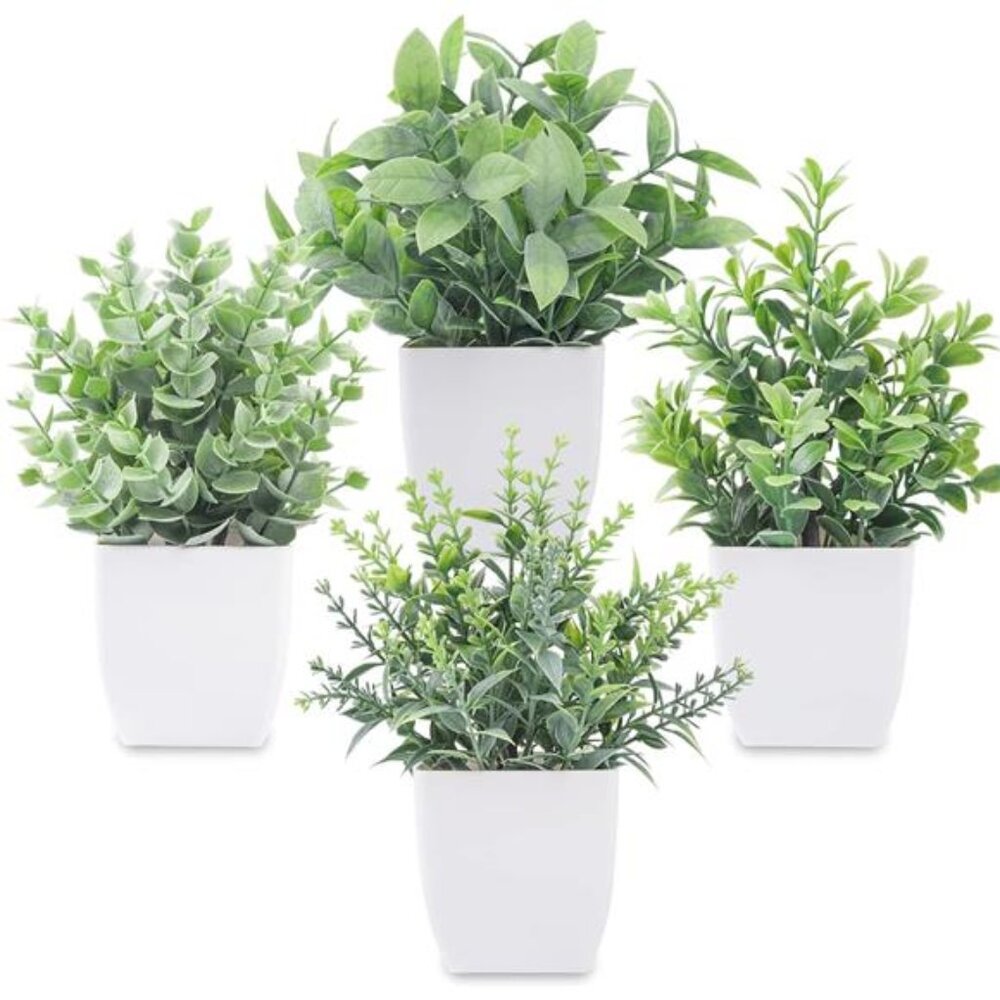 4 Pack Plants Mini Artificial Greenery Potted Plants for Home Decor